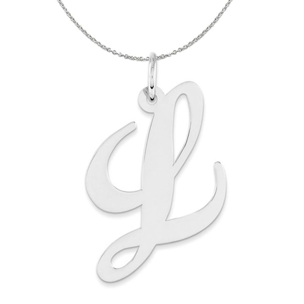 Silver, Ella Collection, LG Fancy Script Initial L Necklace - 16 In